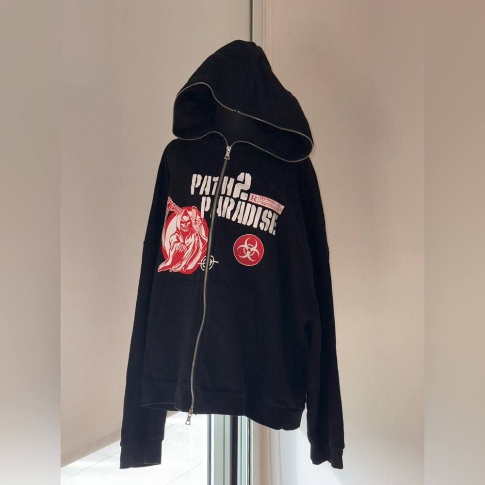 Black Graphic Full Zip-Up Hoodie